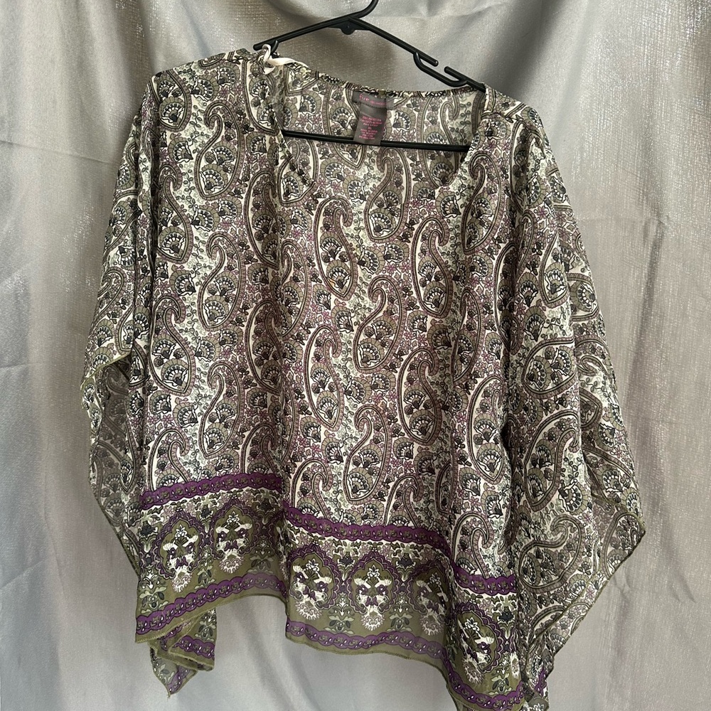 Paisley Patterned Blouse with Purple Accents, light and fresh